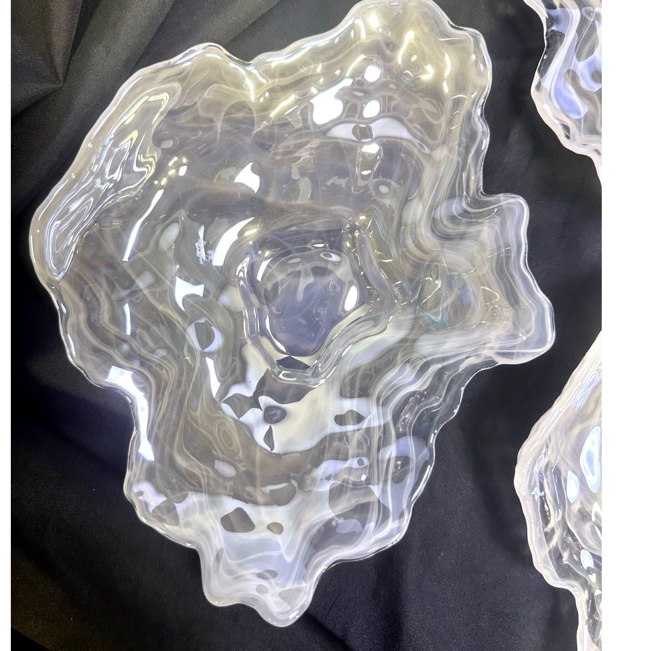 Oyster Shell White Opalescent Art Glass Salad Dessert Candy Plate/Dish-Set of 4 - Thumbnail 3