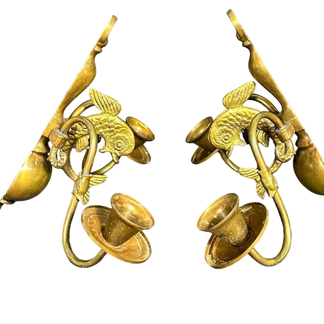 Antique Traditional Dolphin Design Two Candle Brass Wall Sconce-Set of Two! - Thumbnail 13