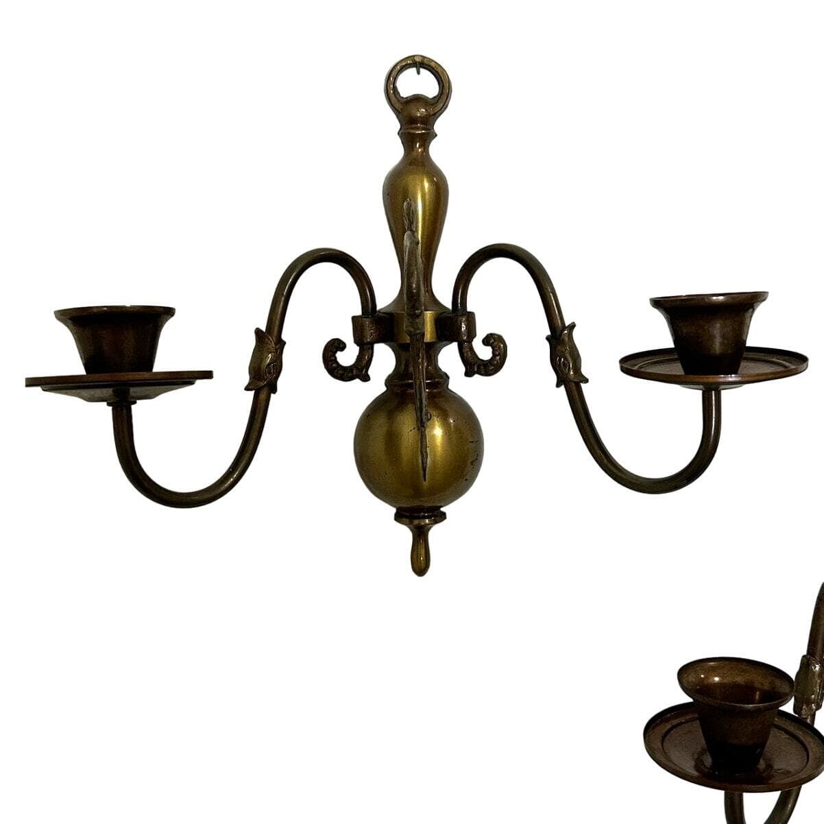 Antique Traditional Dolphin Design Two Candle Brass Wall Sconce-Set of Two!