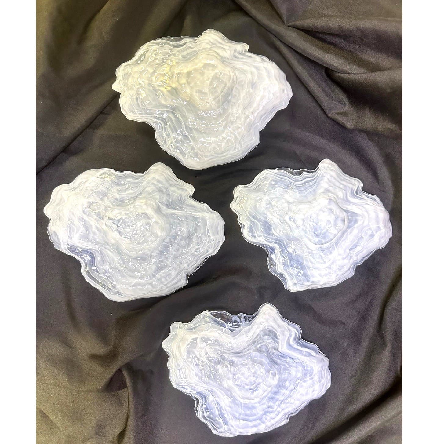 Oyster Shell White Opalescent Art Glass Salad Dessert Candy Plate/Dish-Set of 4 - Thumbnail 4