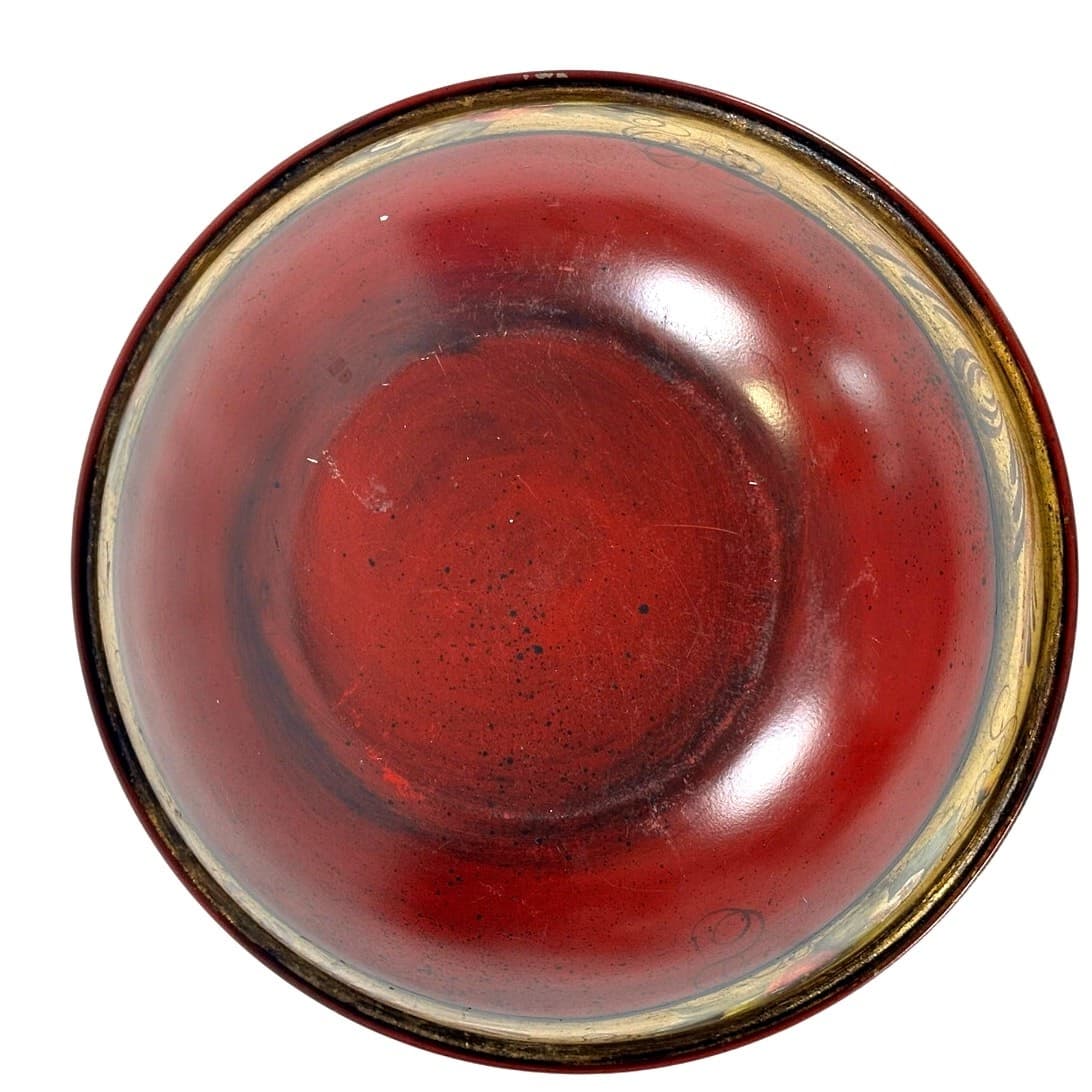 Tole Folk Art Hand Painted Red Strawberry Floral Large Stainless Serving Bowl - Thumbnail 6