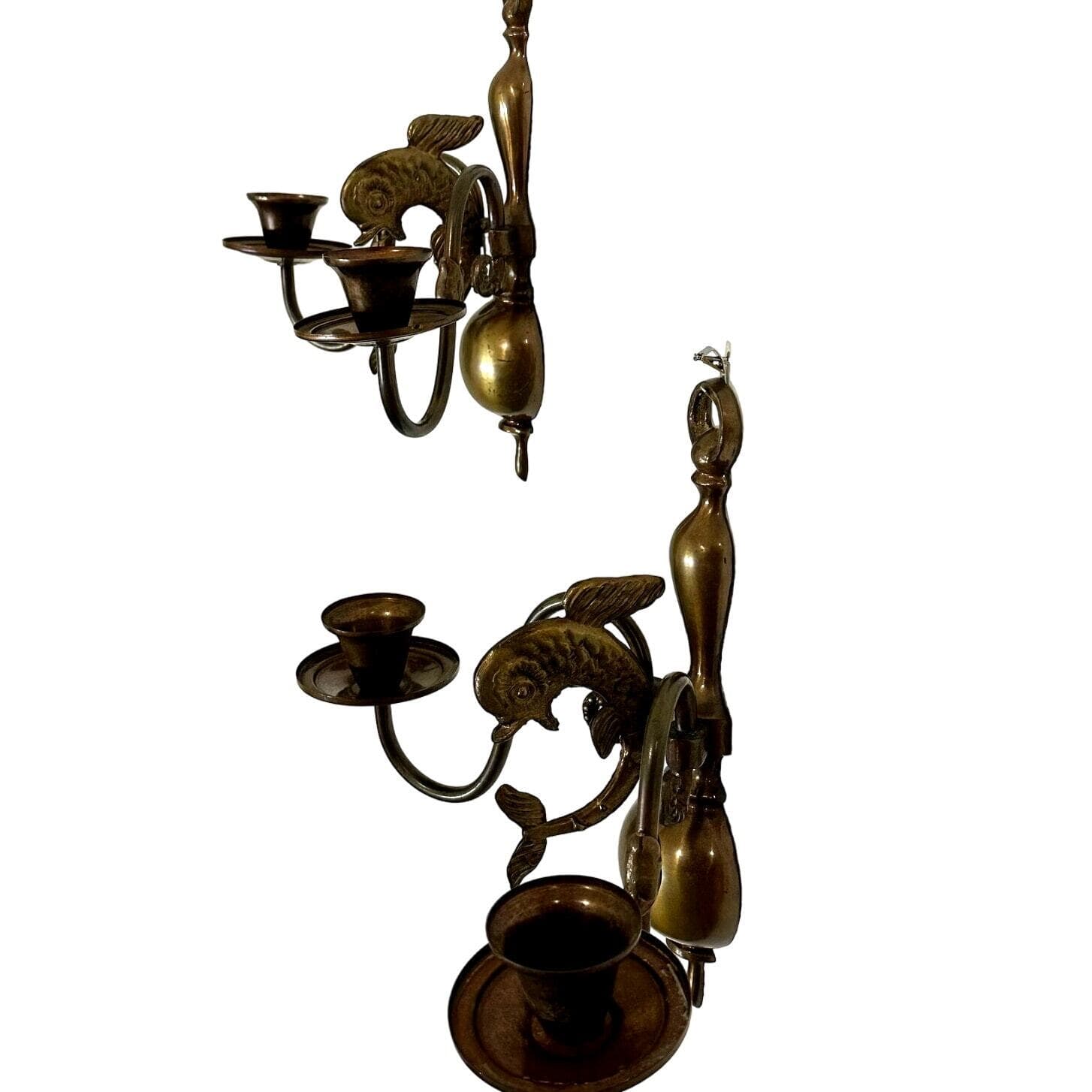 Antique Traditional Dolphin Design Two Candle Brass Wall Sconce-Set of Two! - Thumbnail 10