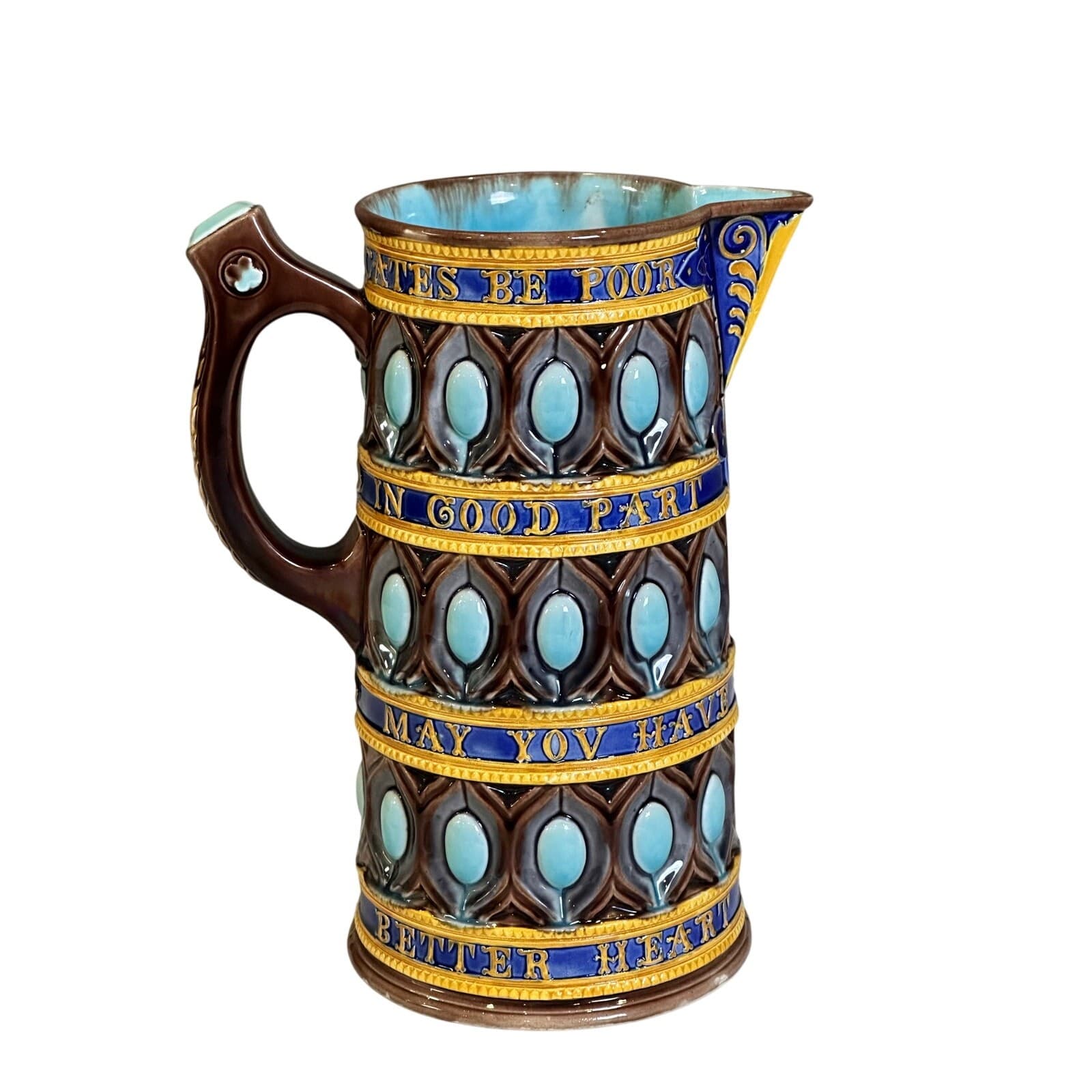 Antique c. 1867 Wedgwood Majolica "Caterer Jug/Shakespeare Motto Pitcher - Thumbnail 3