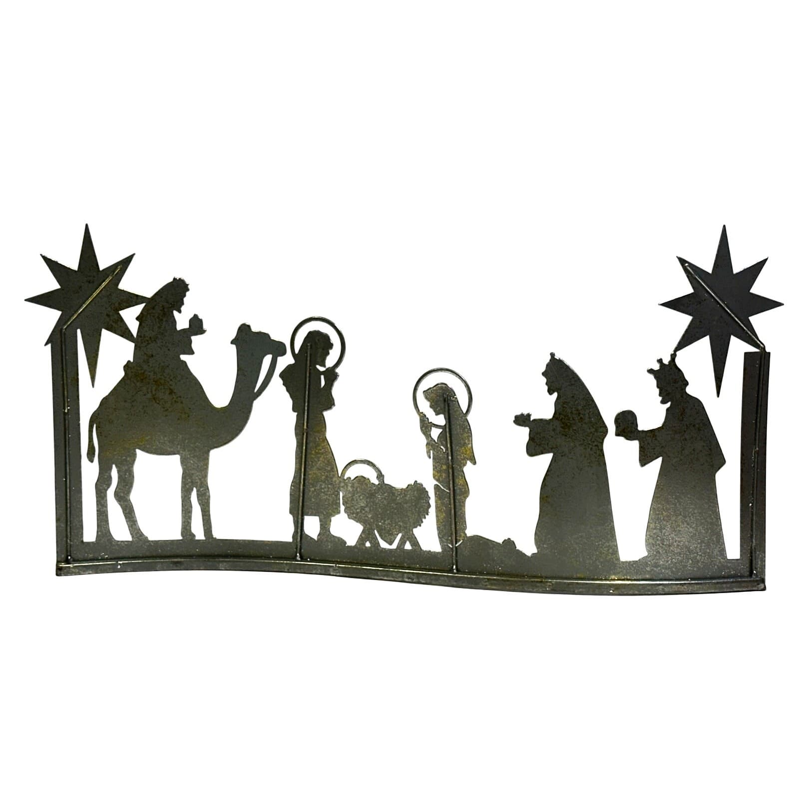 Curved Metal 22.5" Grey/Gold Flecks Die-Cut Christmas Nativity Scene - Thumbnail 4