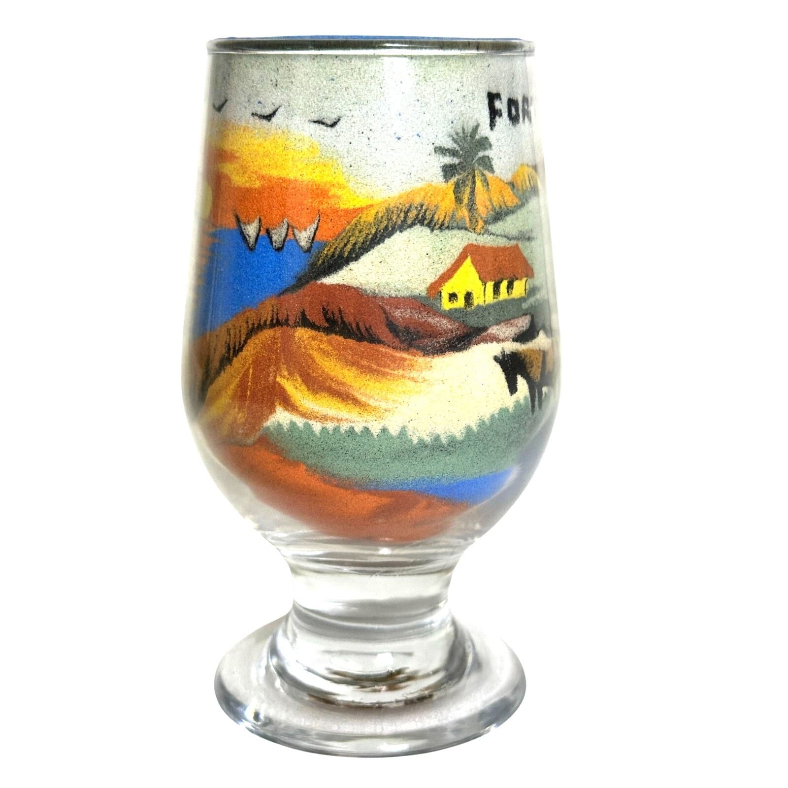 Fortaleza Brazil Vintage Sand Art in Glass Coastal Village Scene at Sunset - Thumbnail 4