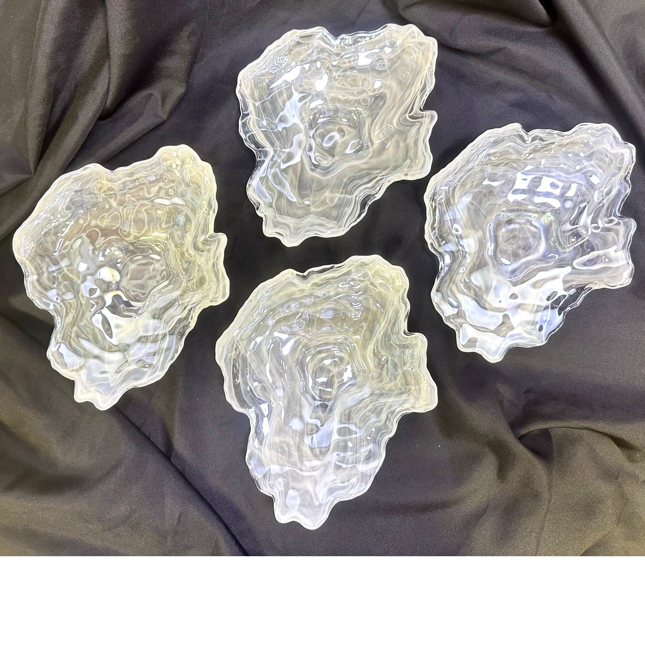 Oyster Shell White Opalescent Art Glass Salad Dessert Candy Plate/Dish-Set of 4