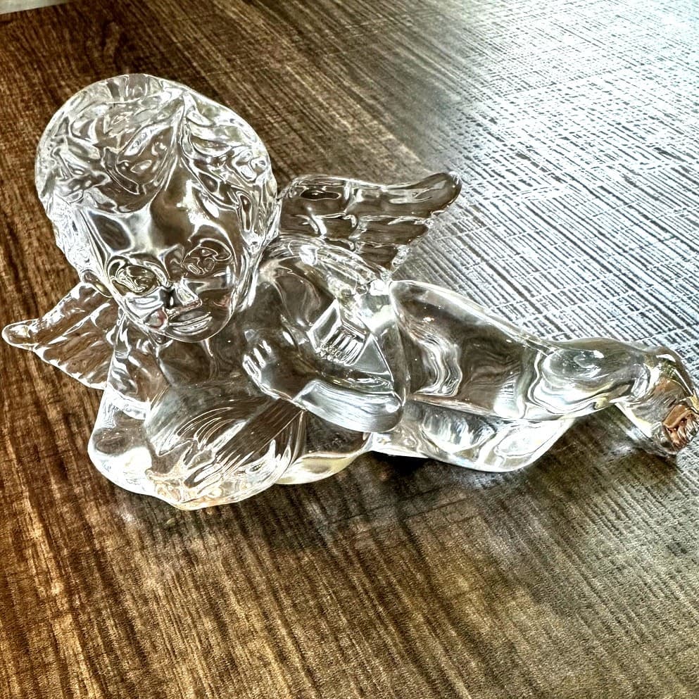 Waterford Crystal Cherub with Lute Reclining Angel Figurine Sculpture