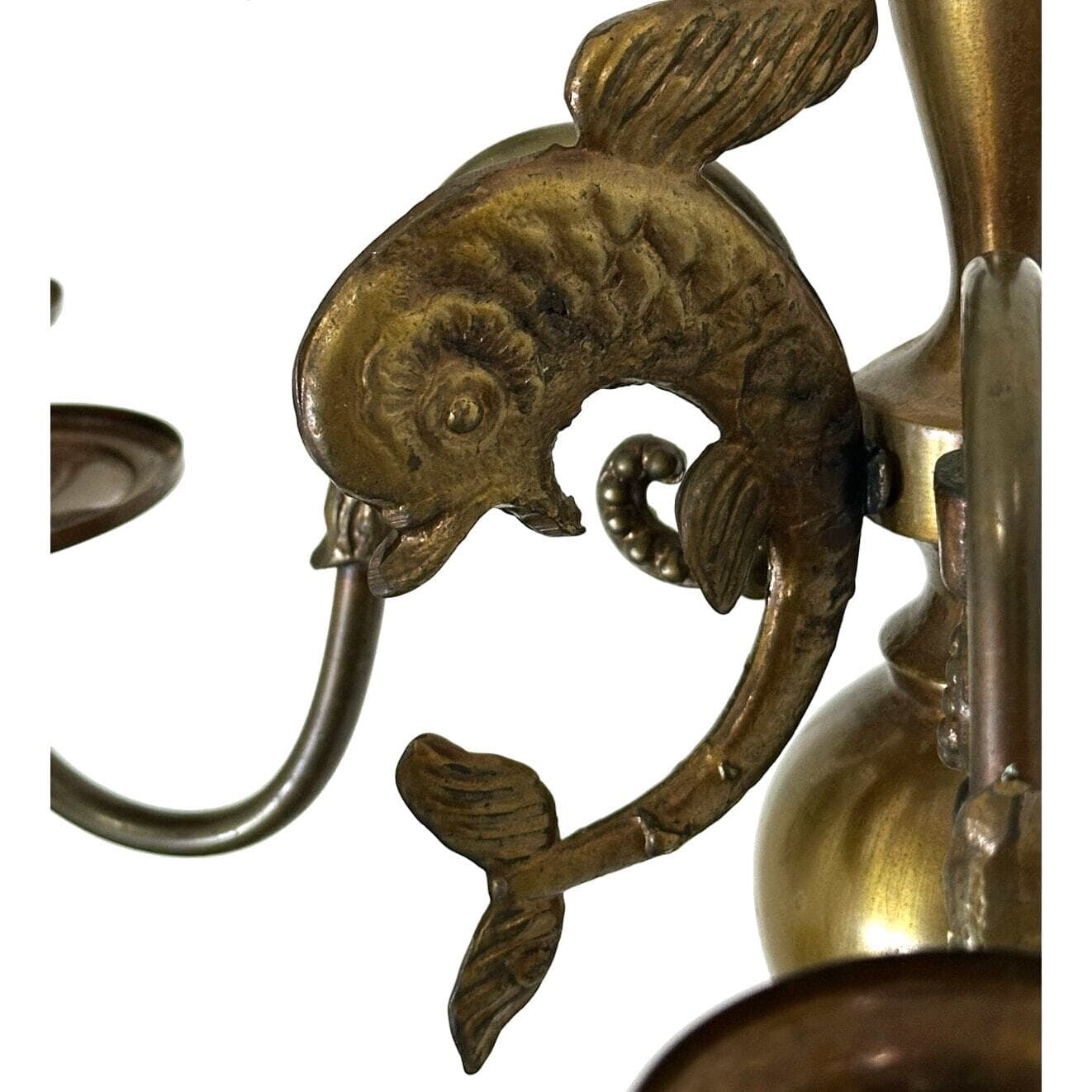 Antique Traditional Dolphin Design Two Candle Brass Wall Sconce-Set of Two! - Thumbnail 3