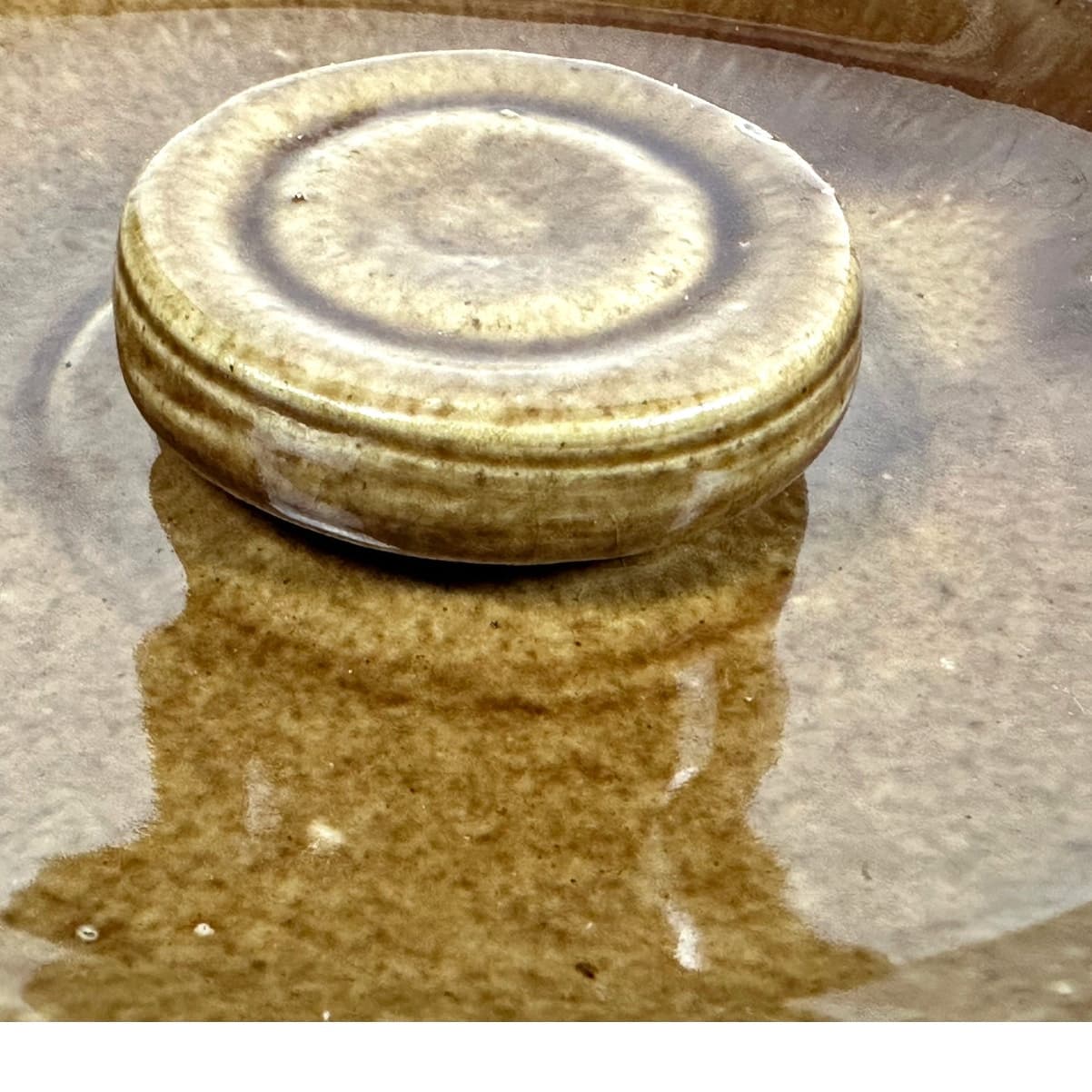 Mid 20th Century USA 9" Round Tureen Bowl Casserole w/Lid Brown Shingle Pattern - Thumbnail 5
