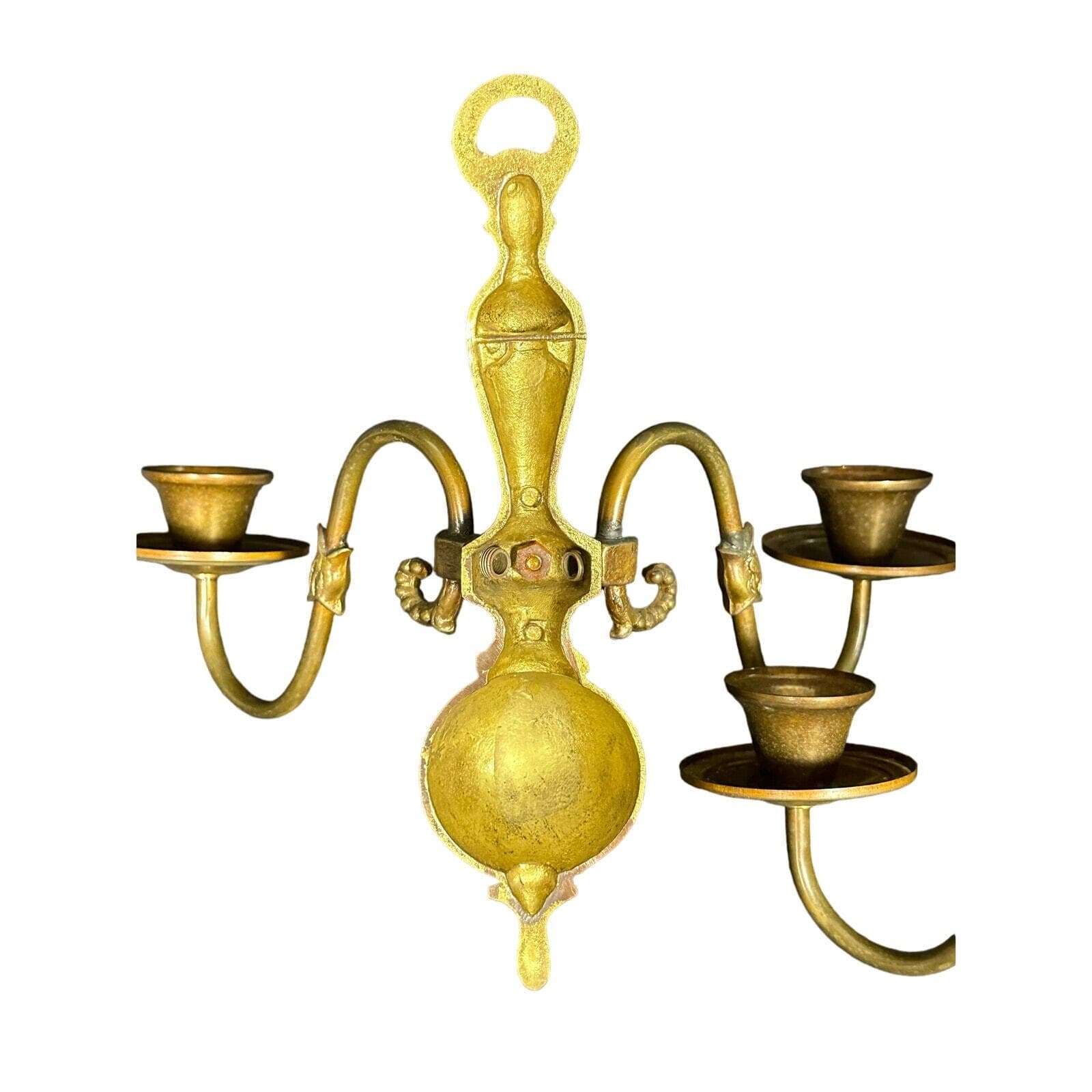 Antique Traditional Dolphin Design Two Candle Brass Wall Sconce-Set of Two! - Thumbnail 12