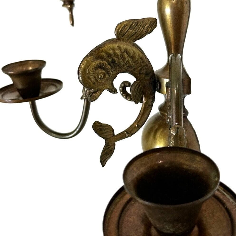 Antique Traditional Dolphin Design Two Candle Brass Wall Sconce-Set of Two! - Thumbnail 5