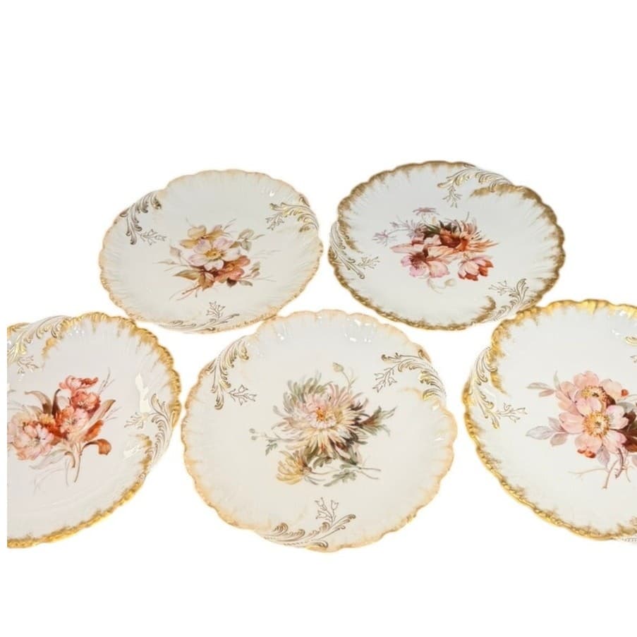 Antique Dresden Hand Painted Floral Cabinet Plates Signed Dorn c1900-Set of 5 - Thumbnail 9