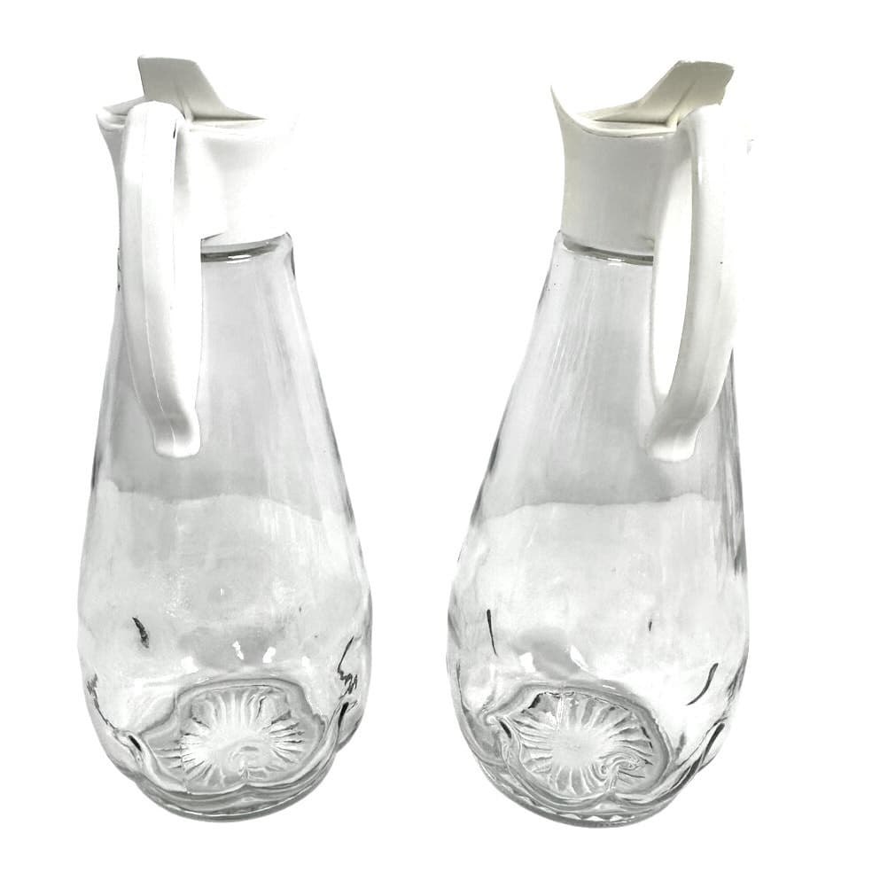 Log Cabin Vintage Glass Syrup Pitchers Flip Top Plastic Lids-Set of 2! - Thumbnail 2