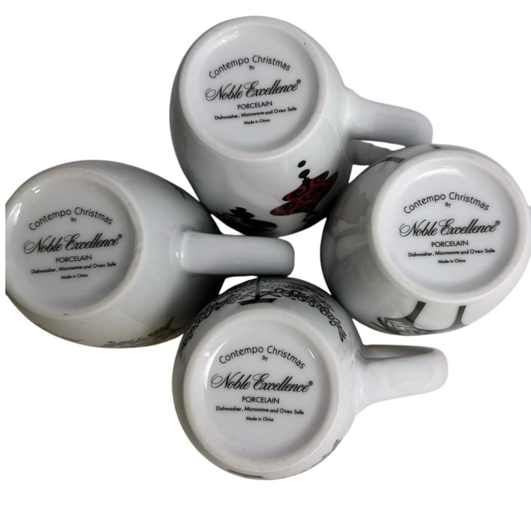 Noble Excellence Contempo Christmas Collection Porcelain Coffee Tea Mugs-Set 4 - Thumbnail 6
