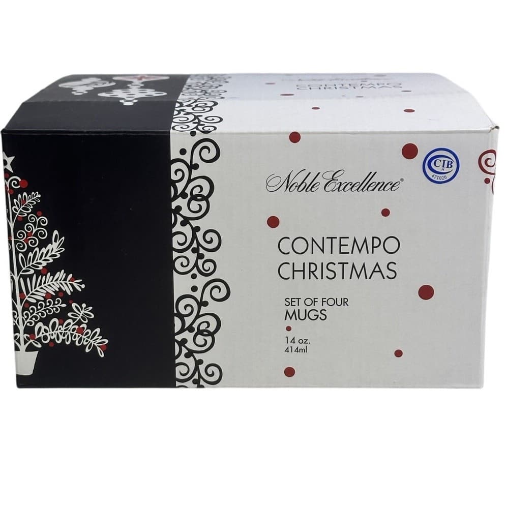 Noble Excellence Contempo Christmas Collection Porcelain Coffee Tea Mugs-Set 4 - Thumbnail 8