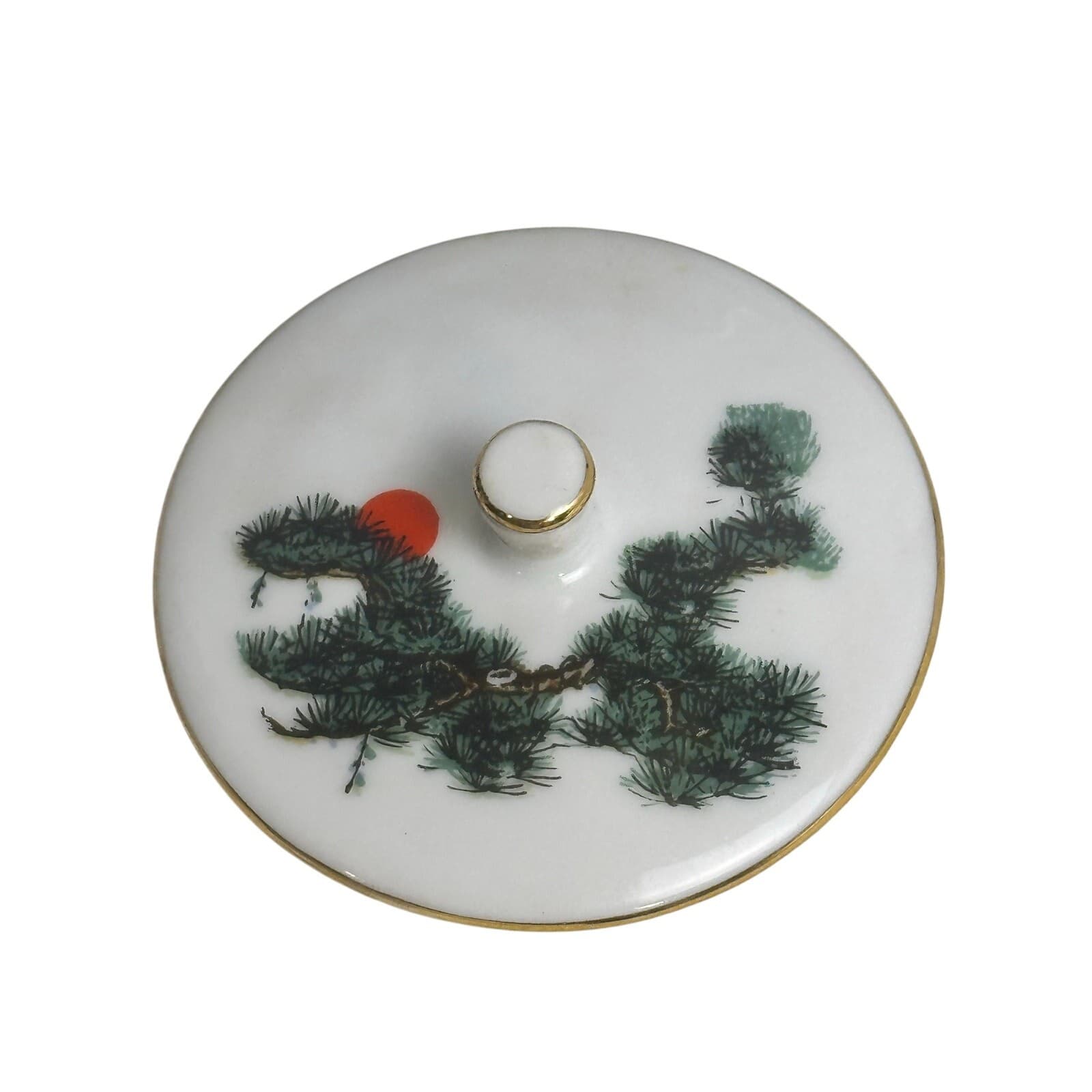 Tatung Tea Cups/Porcelain Jar Taiwan w/Lid Pine Trees/Red Sun/Cranes-Set of 4 - Thumbnail 5