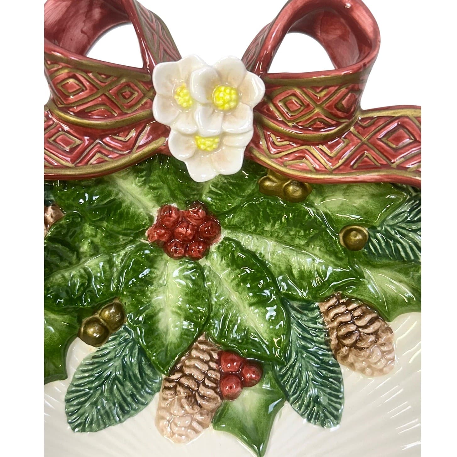 Fitz & Floyd 1995 Christmas Rose Wreath Large 10.5" Wreath Bowl-in Box-Excellent - Thumbnail 2
