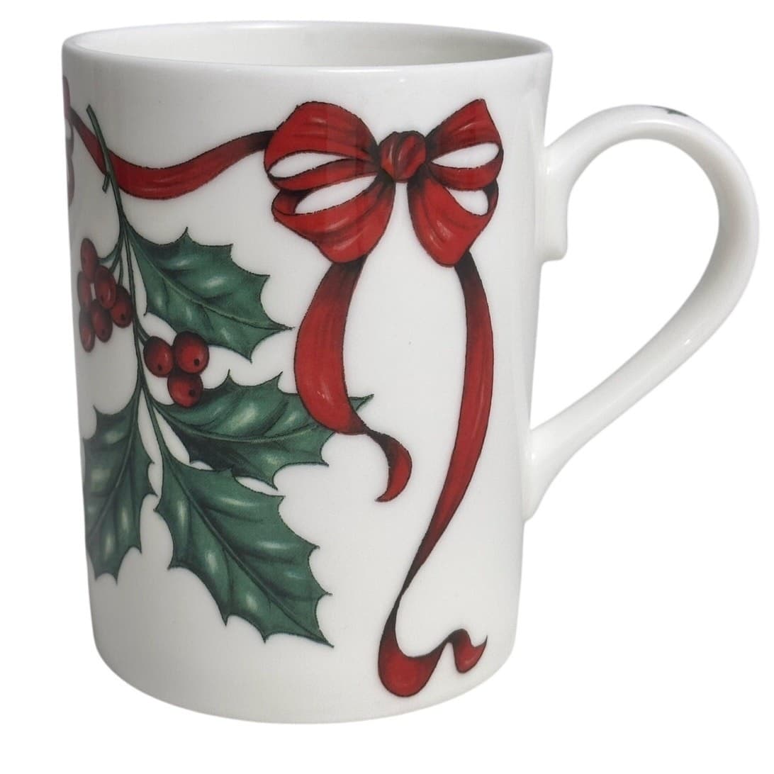 Roy Kirkham England Retired Christmas Ribbon Bone China Tea or Coffee Mug