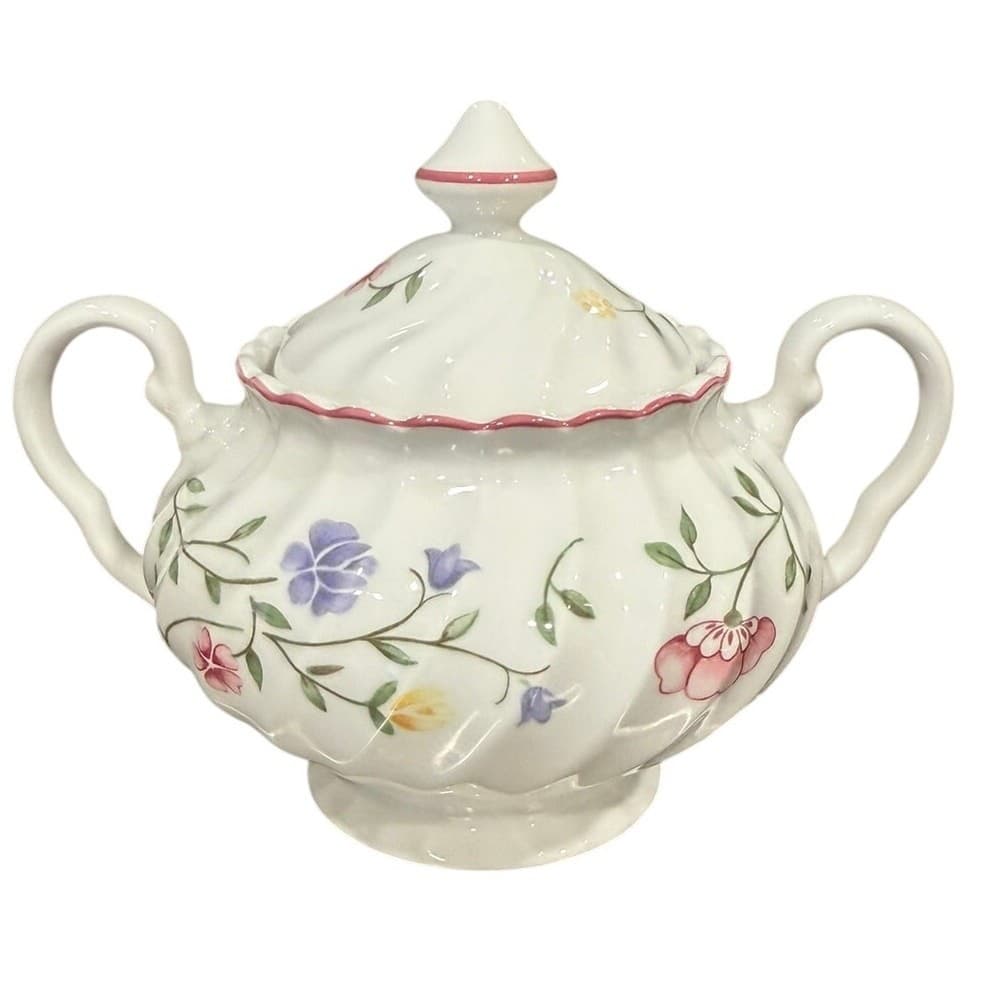Johnson Bros Summer Chintz Tea Set 6 Cups 5 Saucers Sugar Creamer England - Thumbnail 2