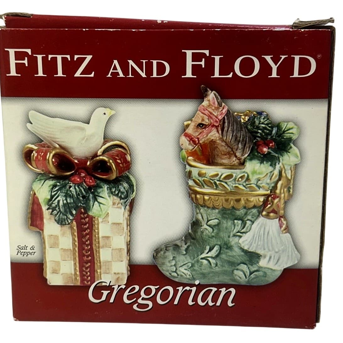 Fitz and Floyd Classics 'Gregorian' 2005 Salt/Pepper Shaker Set-in Box-Excellent - Thumbnail 6