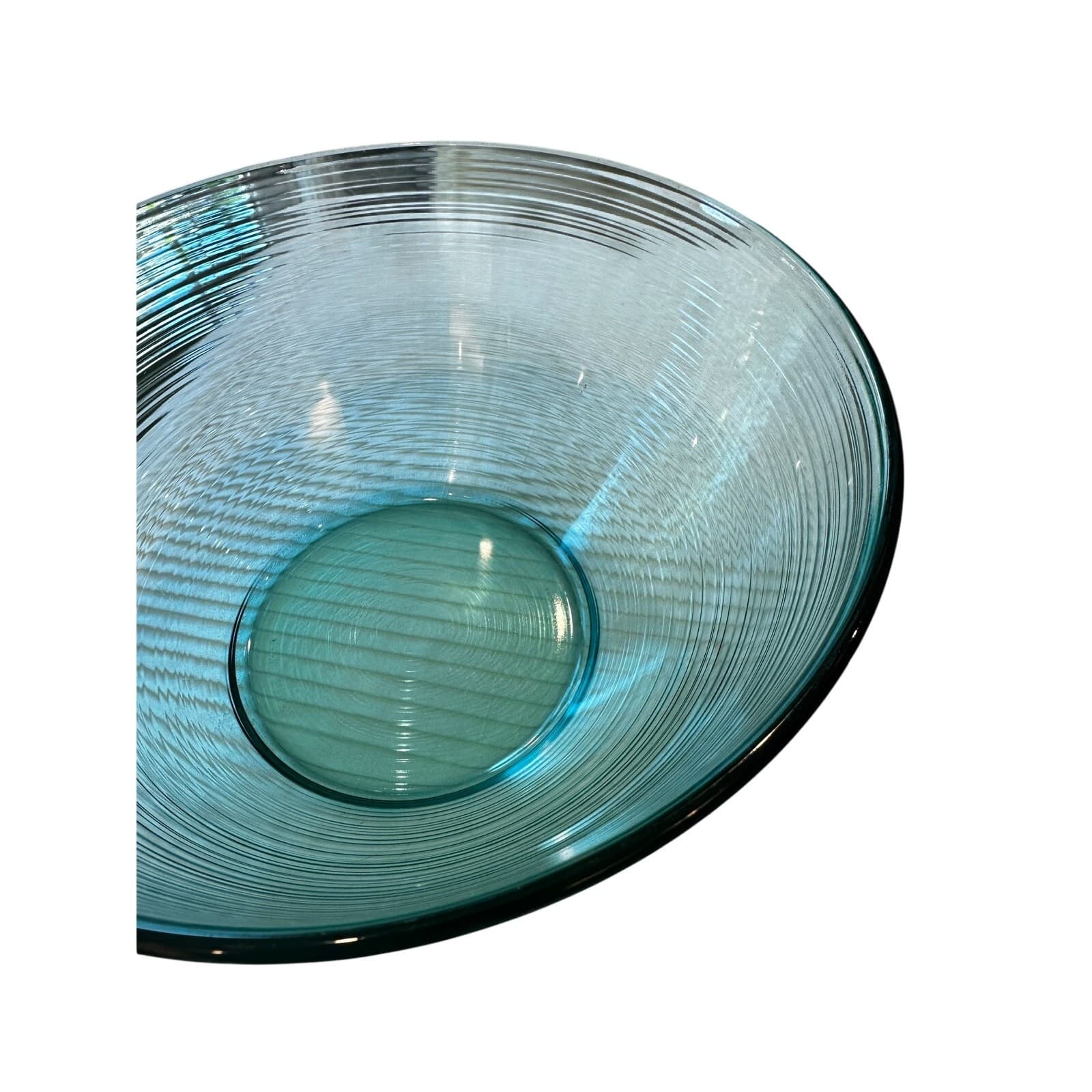 Arcoroc France Turquoise Jardiniere Pattern Ribbed Glass 9.25" Serving Bowl - Thumbnail 4
