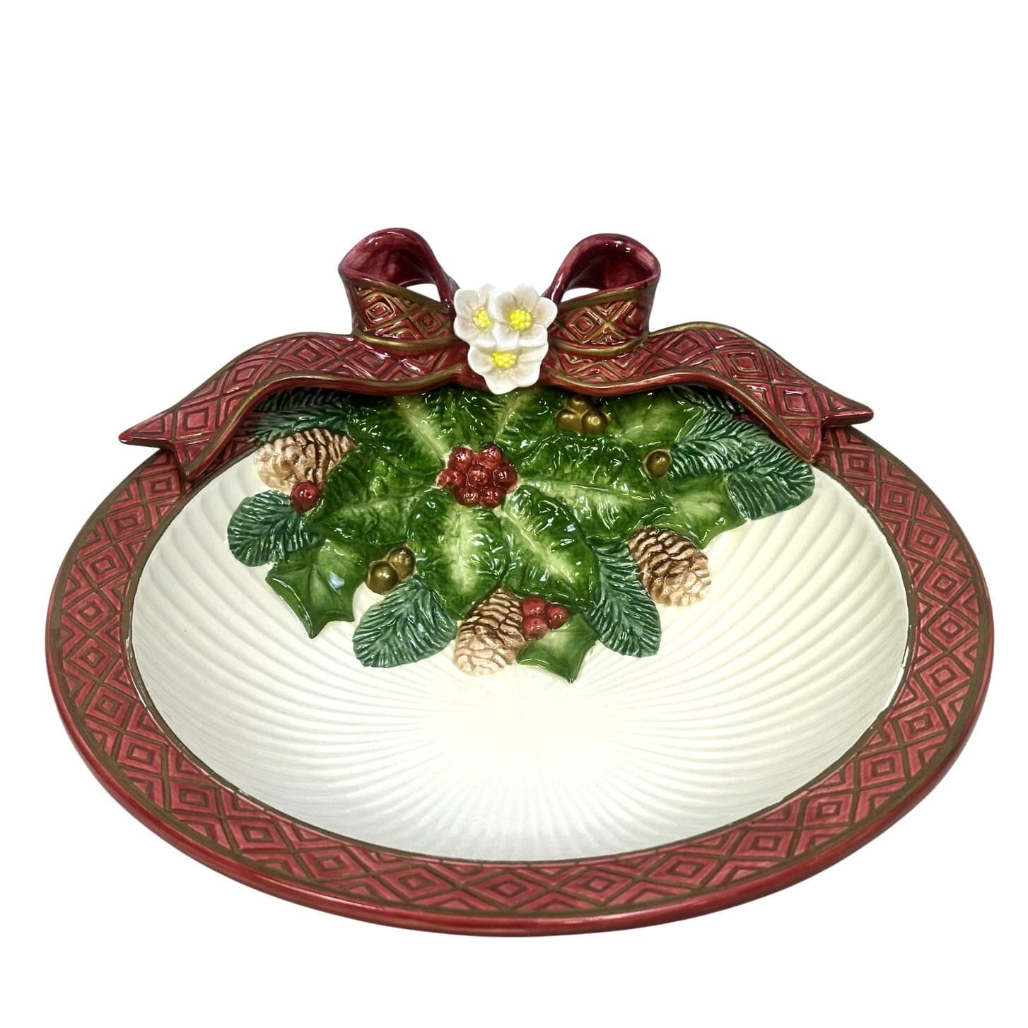 Fitz & Floyd 1995 Christmas Rose Wreath Large 10.5" Wreath Bowl-in Box-Excellent - Thumbnail 3