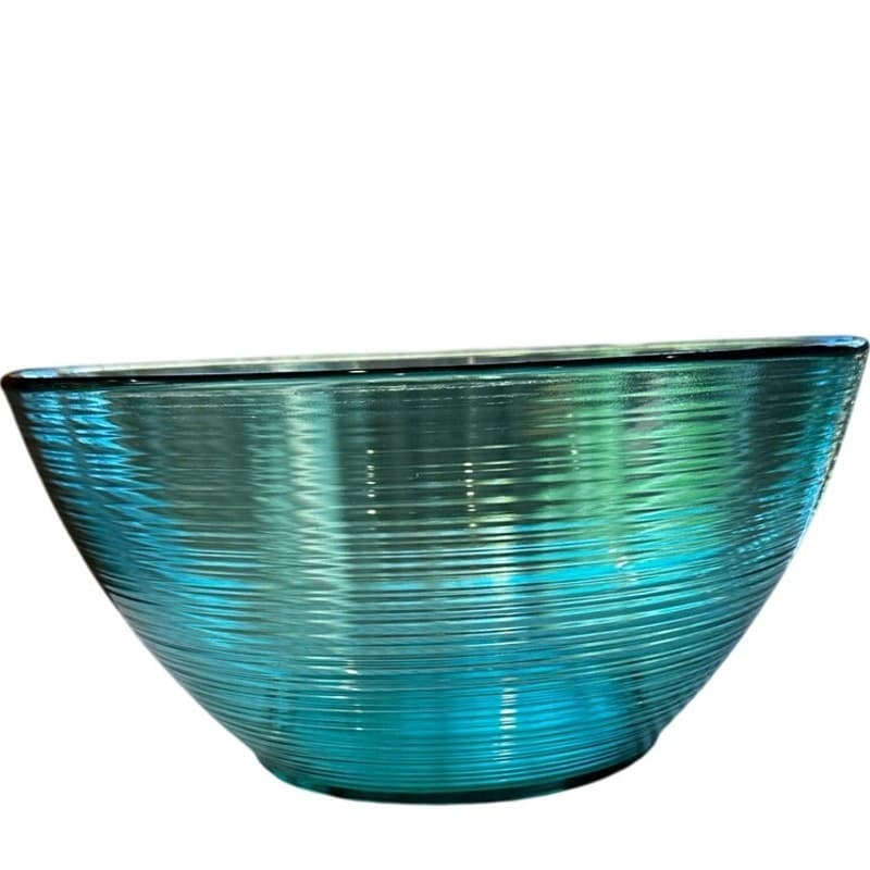 Arcoroc France Turquoise Jardiniere Pattern Ribbed Glass 9.25" Serving Bowl - Thumbnail 3