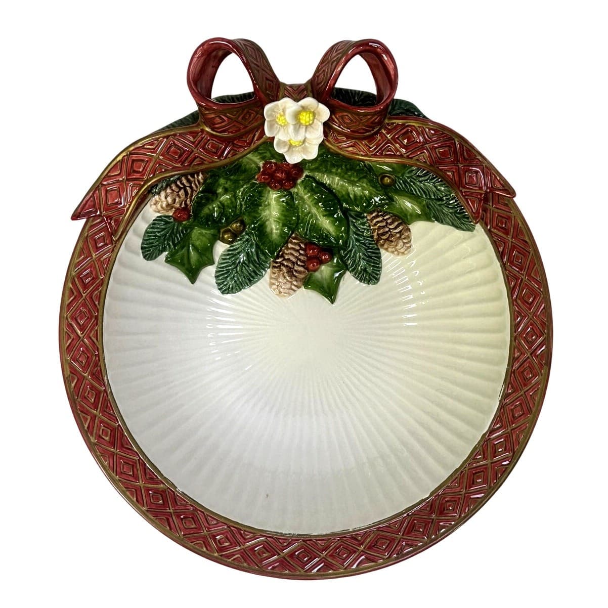 Fitz & Floyd 1995 Christmas Rose Wreath Large 10.5" Wreath Bowl-in Box-Excellent