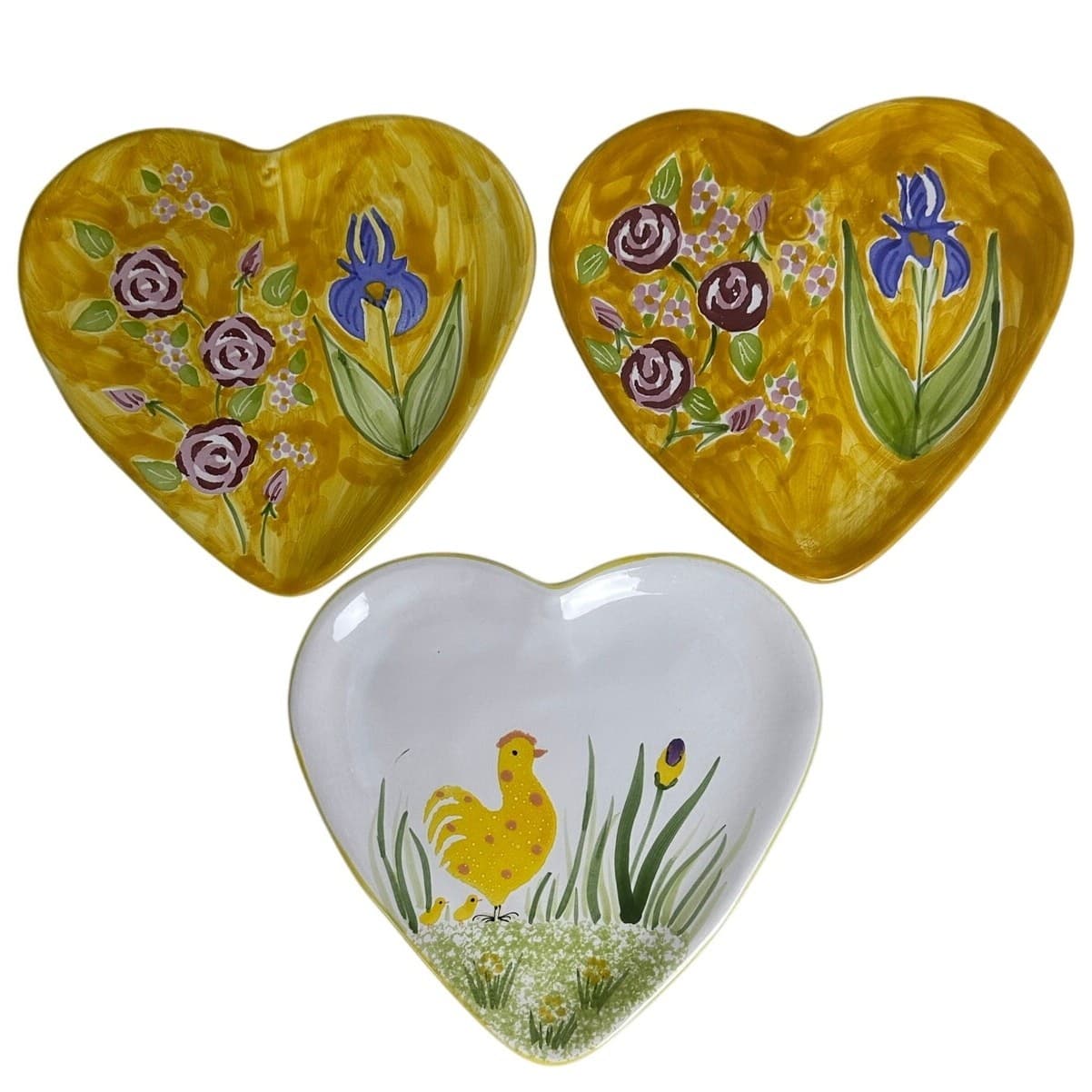 SKM Sarospatak Keramia Manufaktura Hand Painted Heart Shaped Plates-Set of 3