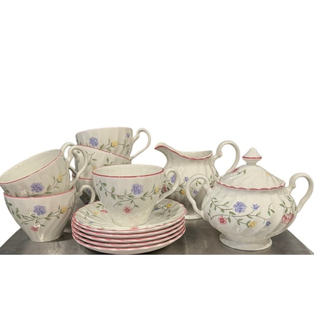 Johnson Bros Summer Chintz Tea Set 6 Cups 5 Saucers Sugar Creamer England - Thumbnail 5