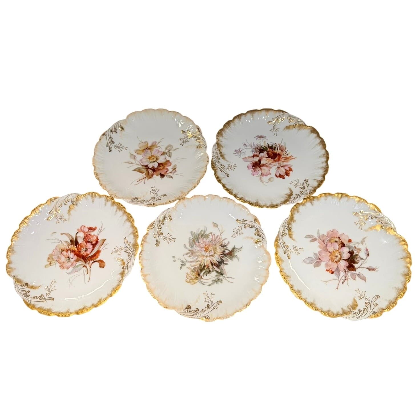 Antique Dresden Hand Painted Floral Cabinet Plates Signed Dorn c1900-Set of 5 - Thumbnail 7