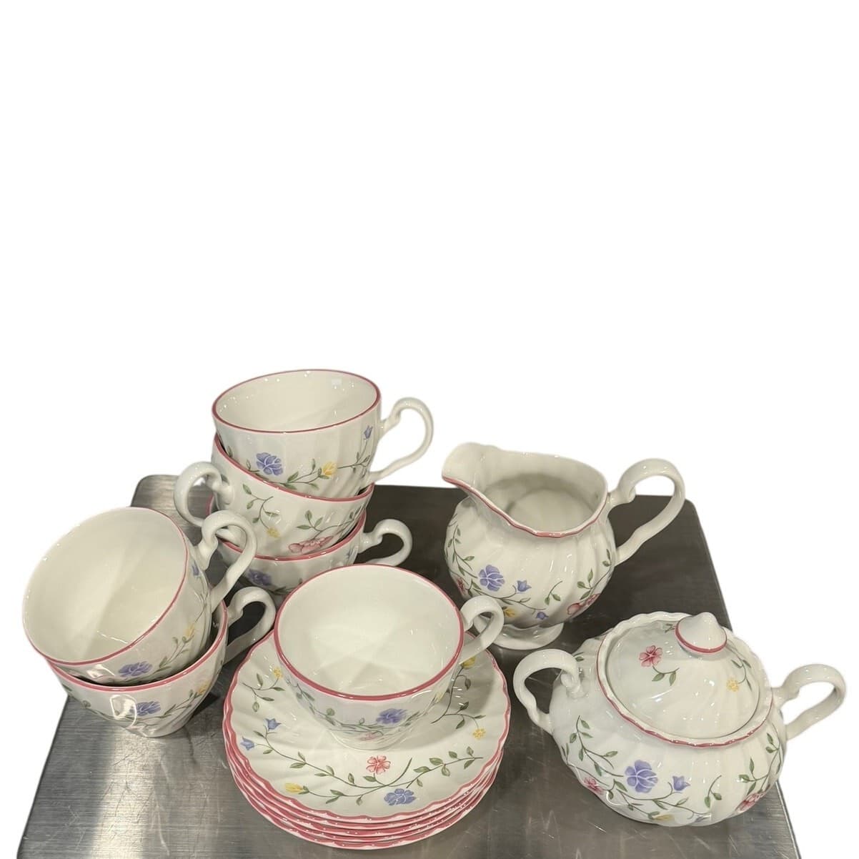 Johnson Bros Summer Chintz Tea Set 6 Cups 5 Saucers Sugar Creamer England - Thumbnail 8