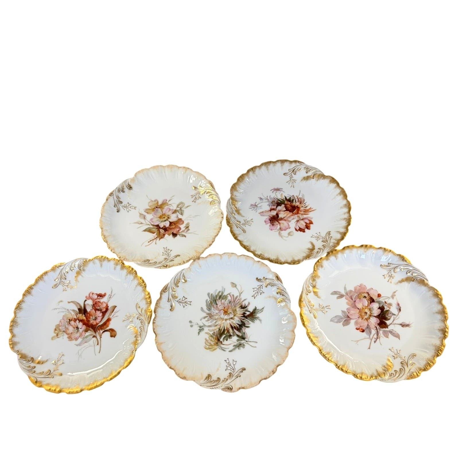 Antique Dresden Hand Painted Floral Cabinet Plates Signed Dorn c1900-Set of 5