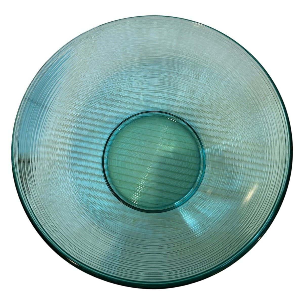 Arcoroc France Turquoise Jardiniere Pattern Ribbed Glass 9.25" Serving Bowl - Thumbnail 2