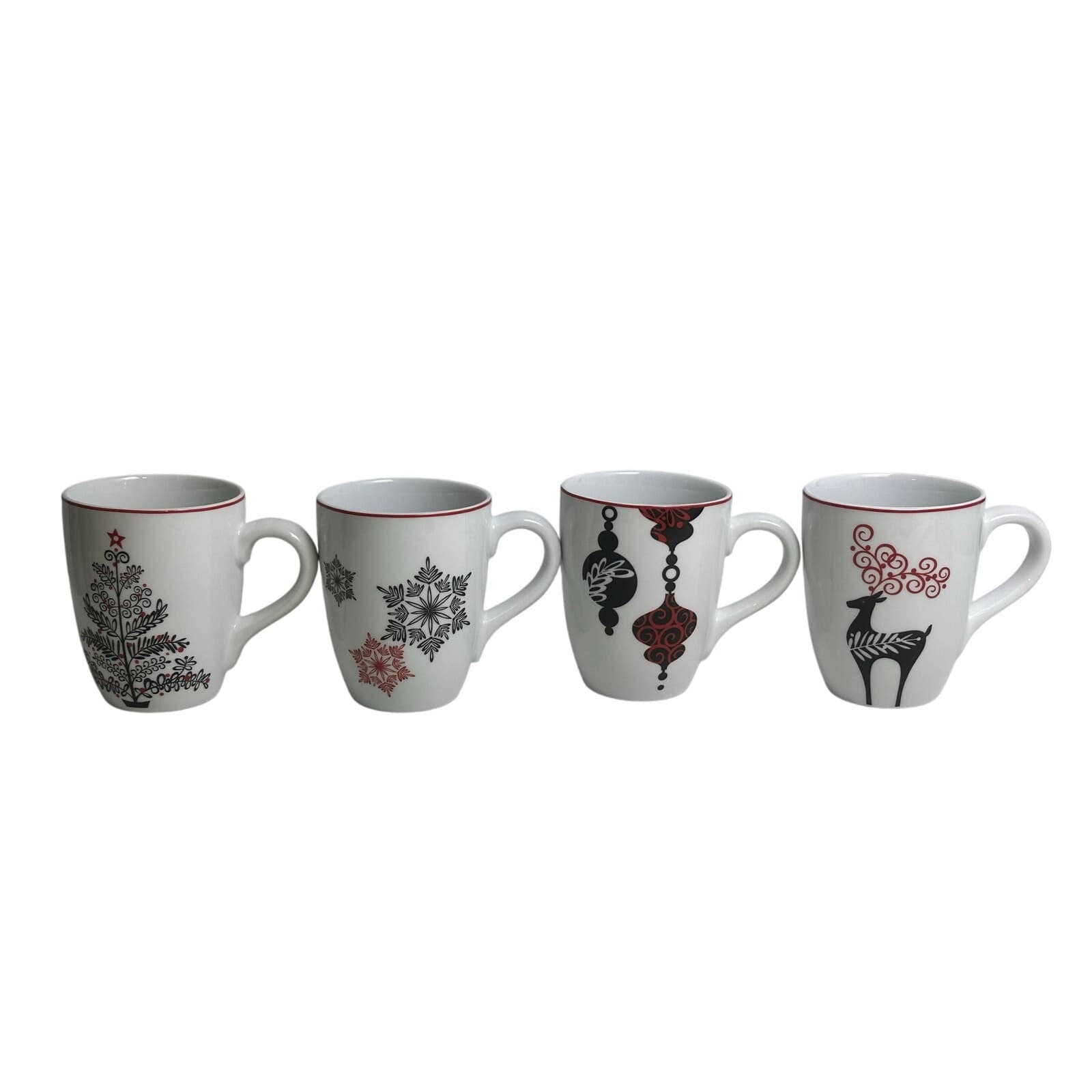 Noble Excellence Contempo Christmas Collection Porcelain Coffee Tea Mugs-Set 4