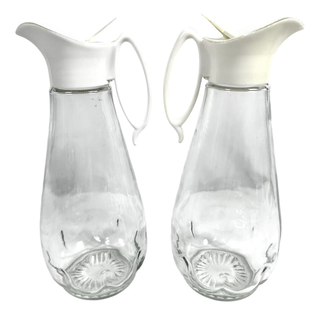 Log Cabin Vintage Glass Syrup Pitchers Flip Top Plastic Lids-Set of 2! - Thumbnail 3