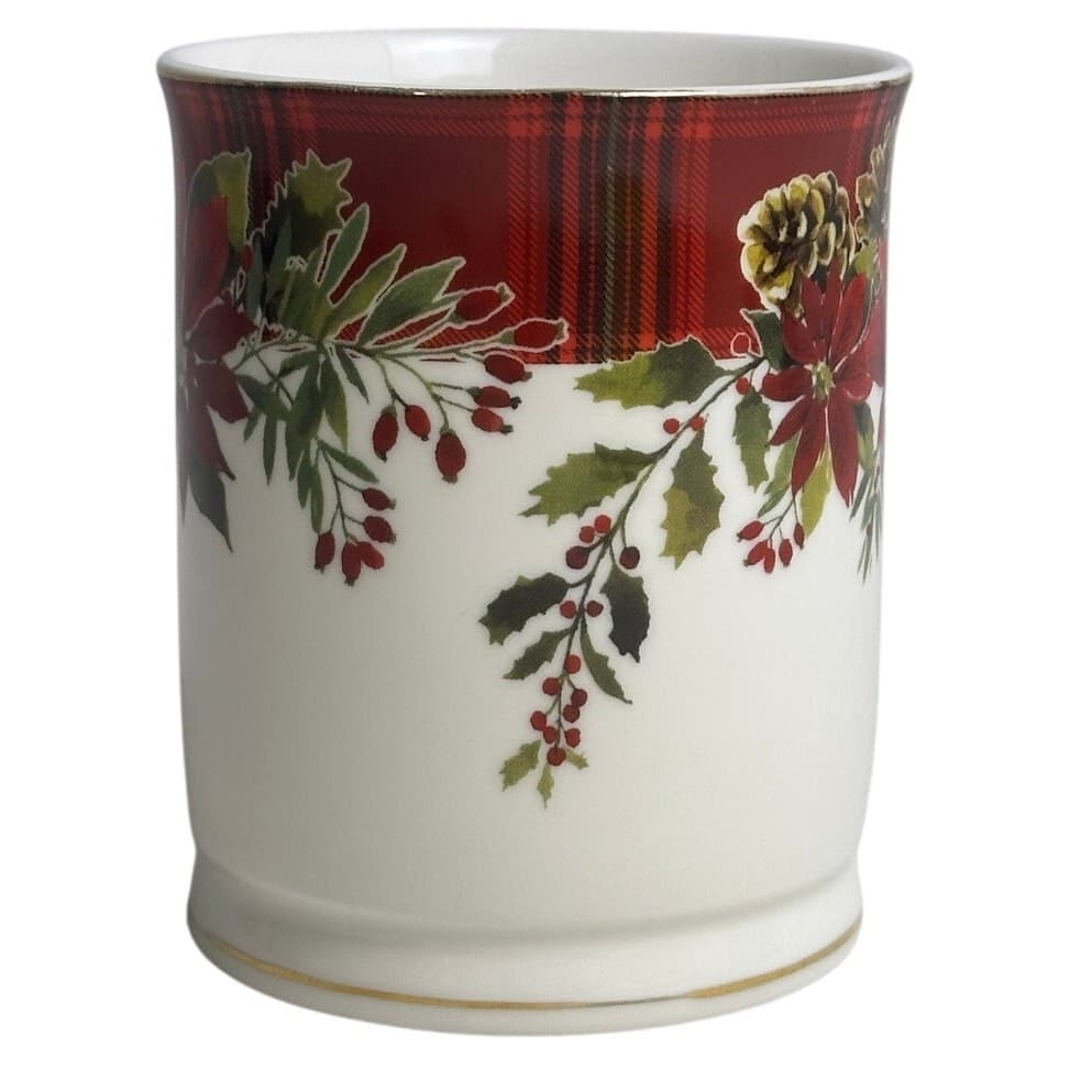 Grace Teaware Holiday Poinsettia & Plaid Porcelain 12oz Coffee or Tea Mug - Thumbnail 4