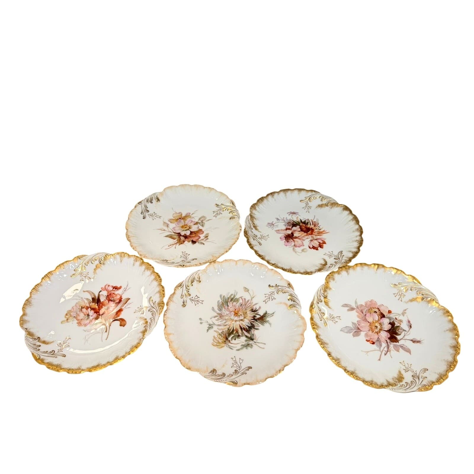 Antique Dresden Hand Painted Floral Cabinet Plates Signed Dorn c1900-Set of 5 - Thumbnail 3