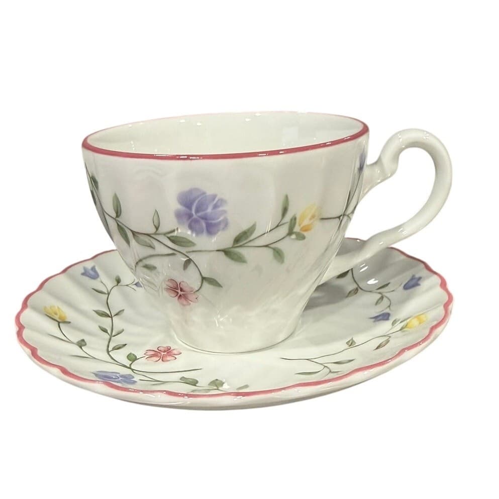 Johnson Bros Summer Chintz Tea Set 6 Cups 5 Saucers Sugar Creamer England - Thumbnail 4