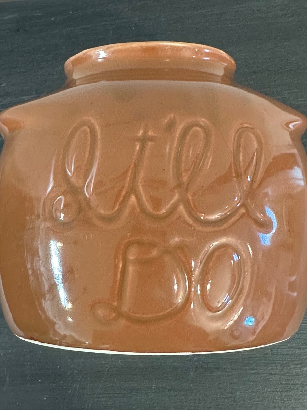 Brown Glaze Stoneware Crock "It'll Do" 1950's Vintage - Thumbnail 2