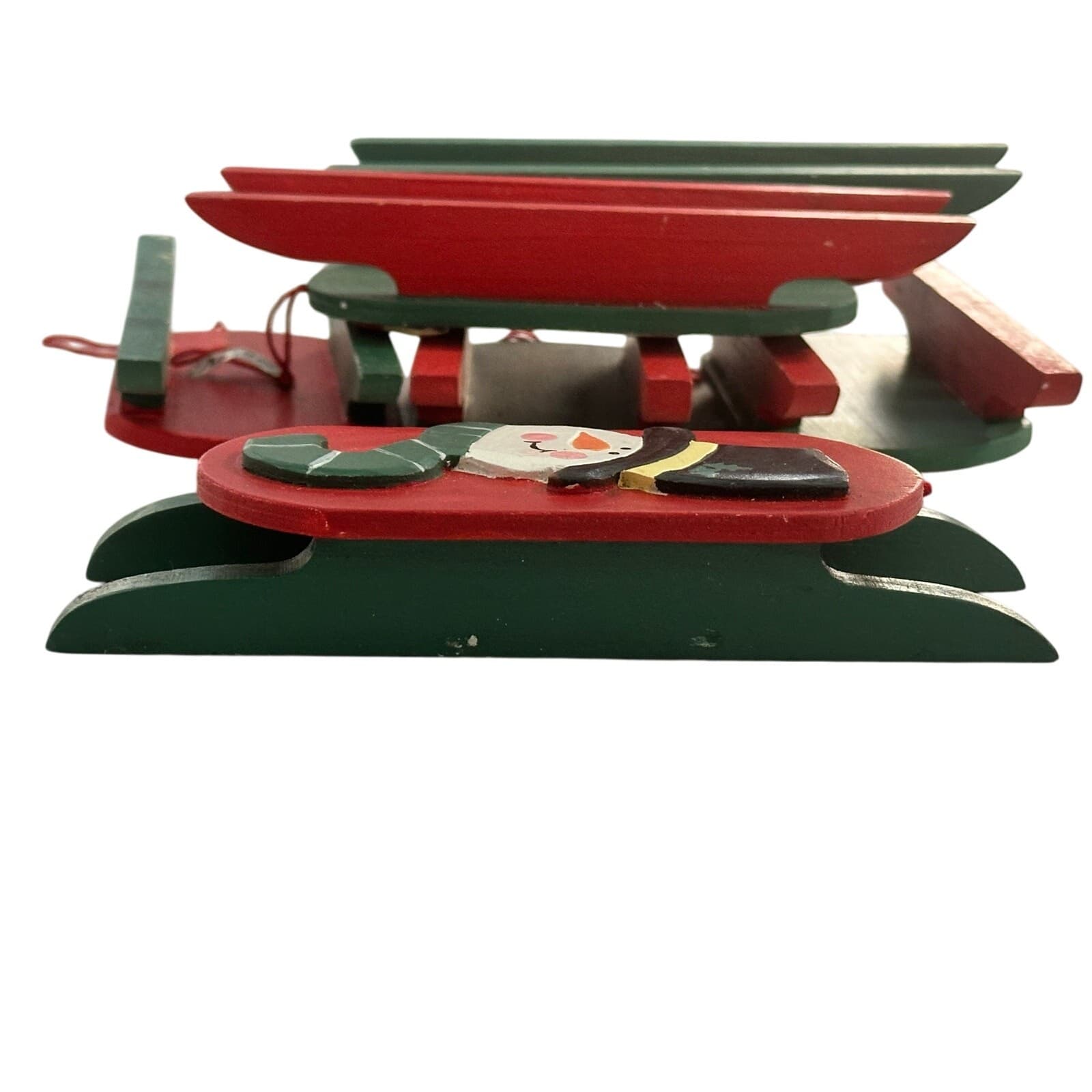 Midwest of Cannon Falls lot of 6 Wood Sled Ornaments 3 Snowmen & 3 Santa’s - Thumbnail 4