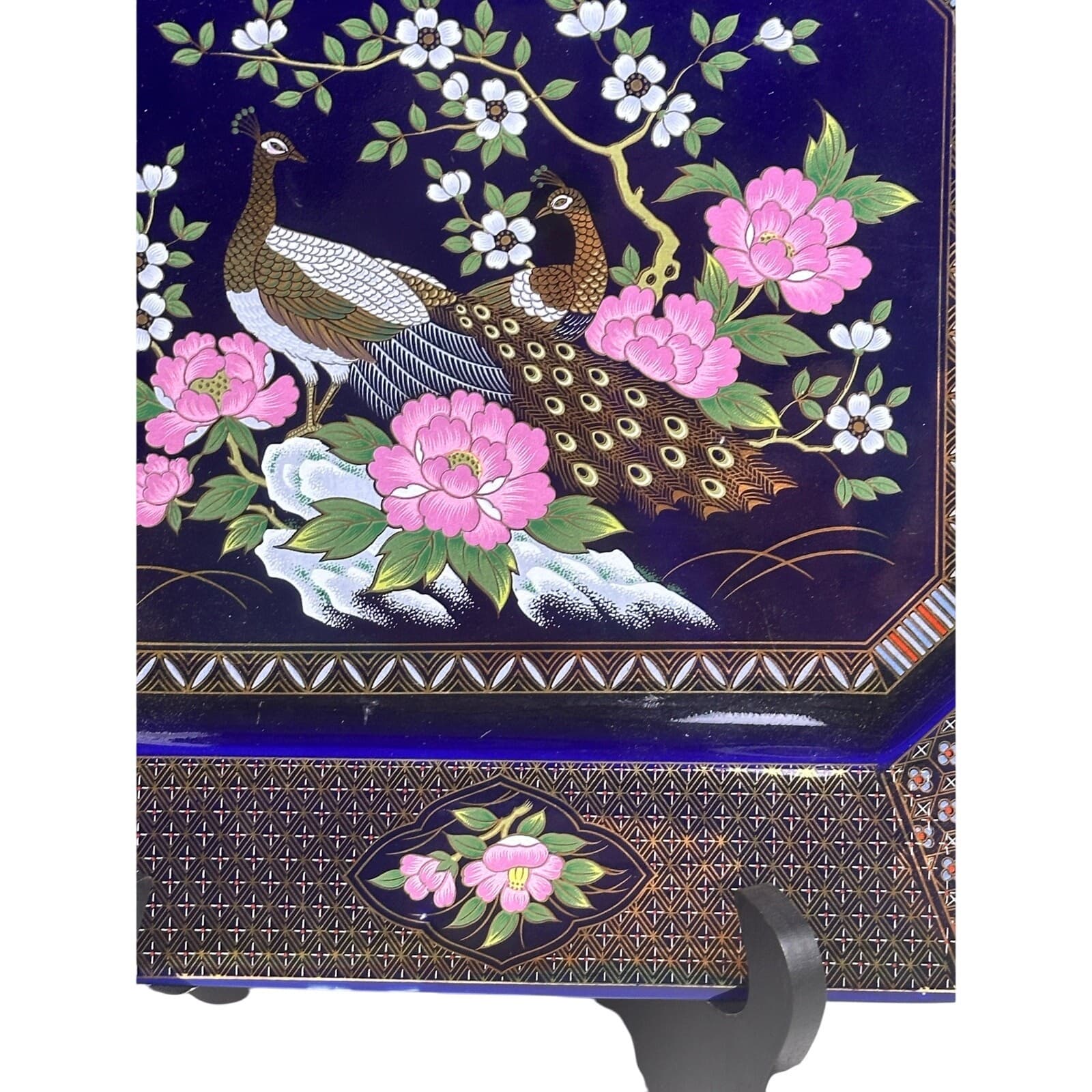 DeLux China M. A. Beheshti Japan Peacock Cobalt Blue Floral 13 x 11 Tray/Platter - Thumbnail 7