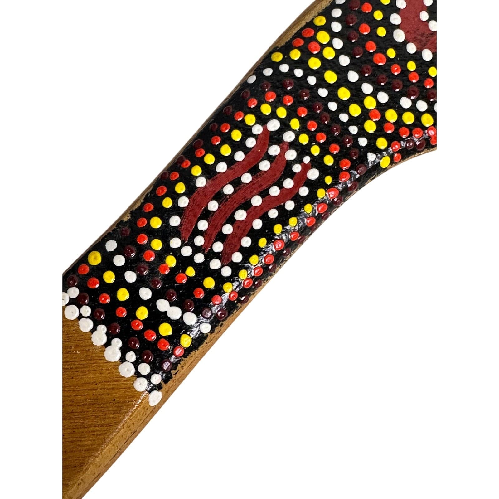 Dreamtime Australia Wooden Boomerang Aboriginal Art Hand Crafted/Painted 12 inch - Thumbnail 2