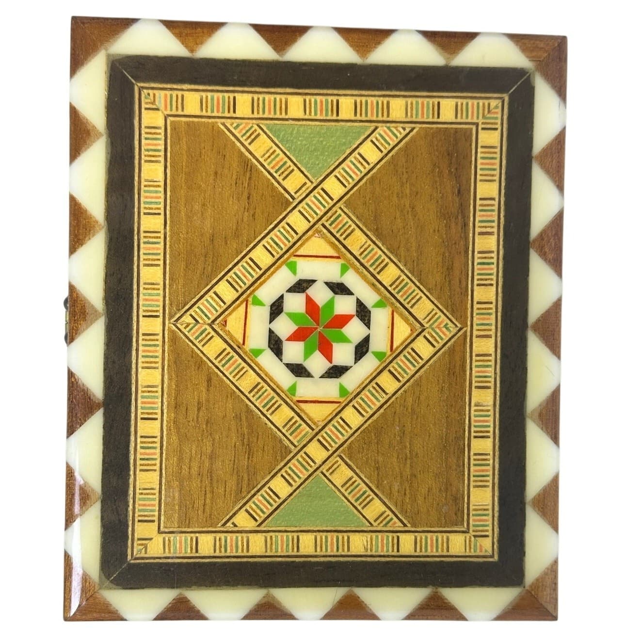 Exceptional Marquetry Inlaid Wooden Mosaic Jewelry Trinket Box 4.75 x 4 x 2 Nice - Thumbnail 5
