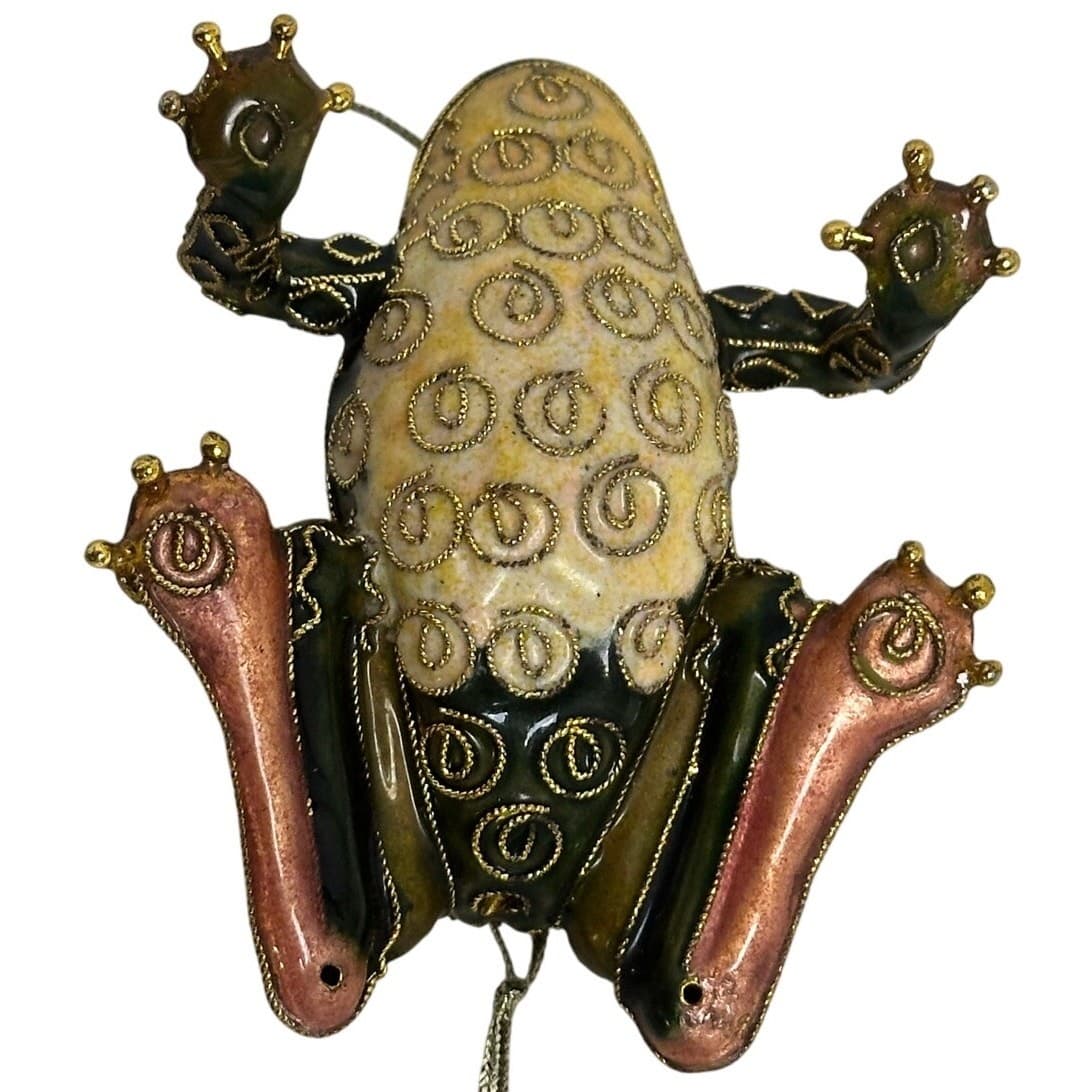 Cloisonne Ancient Chinese Dynasty Filigree Lucky Fengshui Frog Statue Ornament - Thumbnail 5