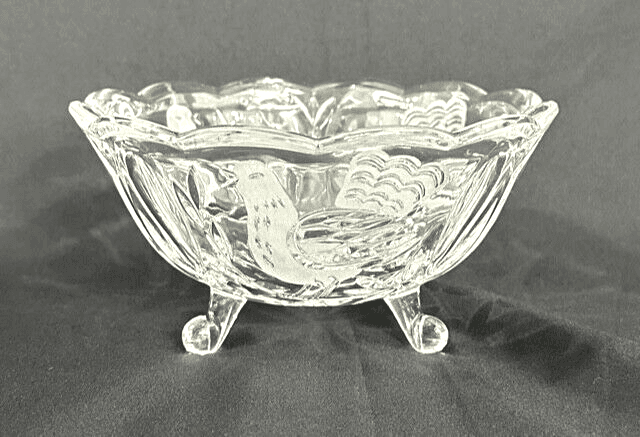 Etched Crystal Footed Bird Design Bowl-Unique!