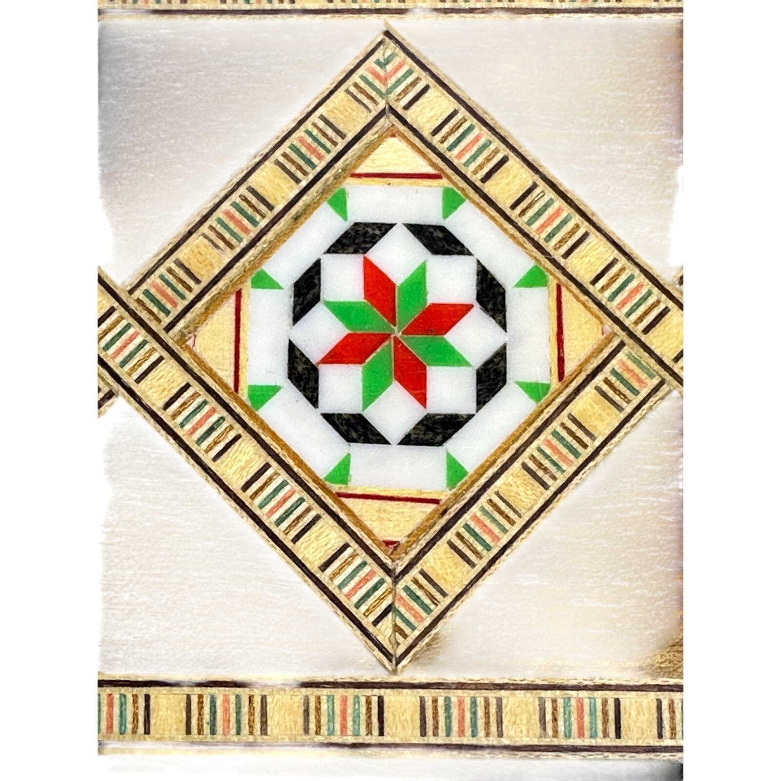 Exceptional Marquetry Inlaid Wooden Mosaic Jewelry Trinket Box 4.75 x 4 x 2 Nice - Thumbnail 6