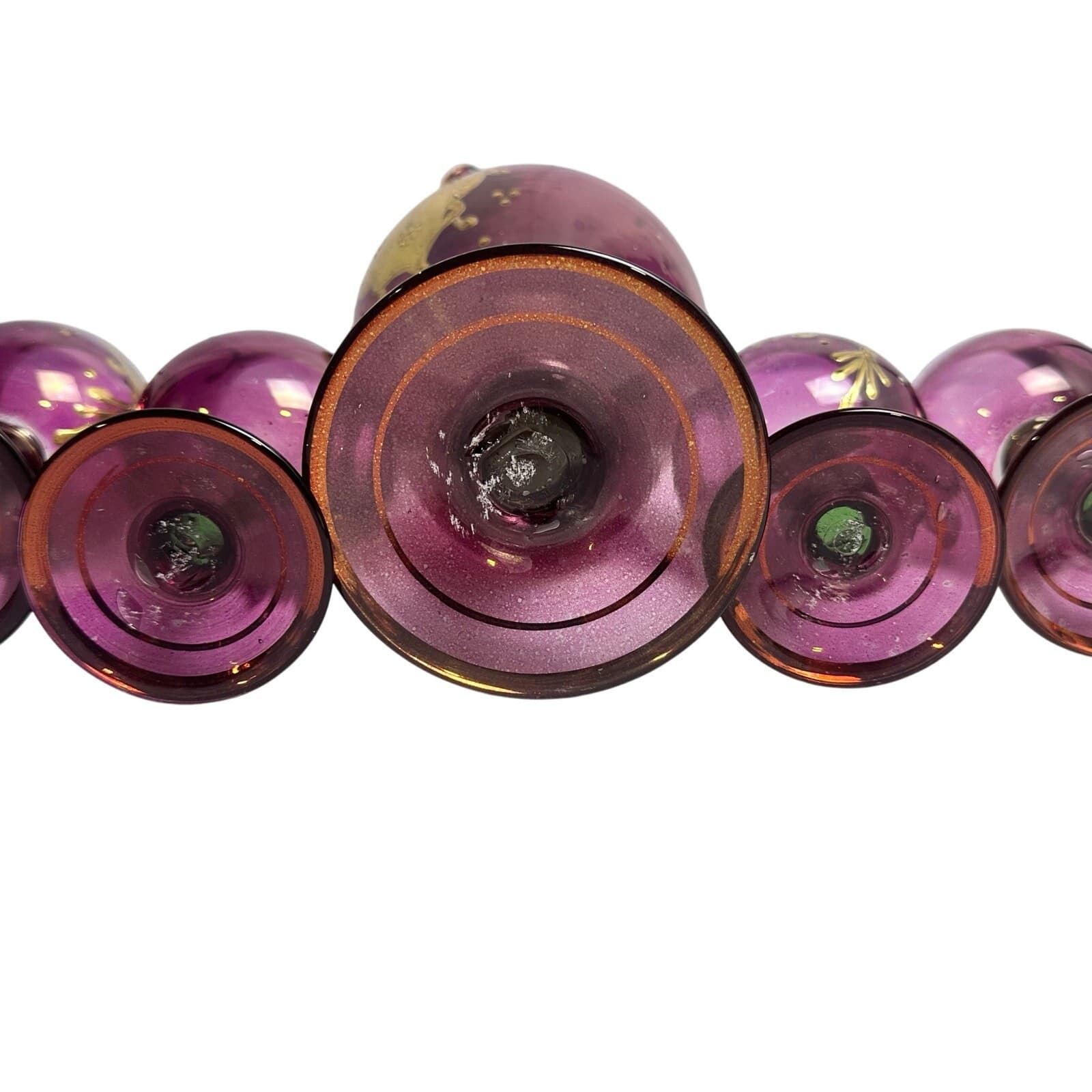 Cranberry Glass Intricate Gilt Overlay Design MCM Decanter and Stemware-Set of 7 - Thumbnail 9