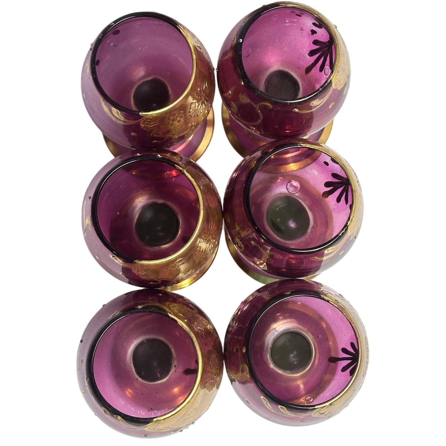 Cranberry Glass Intricate Gilt Overlay Design MCM Decanter and Stemware-Set of 7 - Thumbnail 5