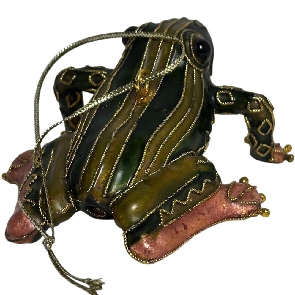 Cloisonne Ancient Chinese Dynasty Filigree Lucky Fengshui Frog Statue Ornament - Thumbnail 4